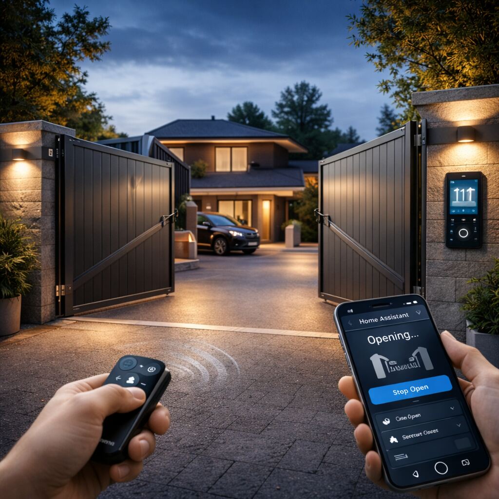 Portail motorisé résidentiel avec contrôle local sécurisé